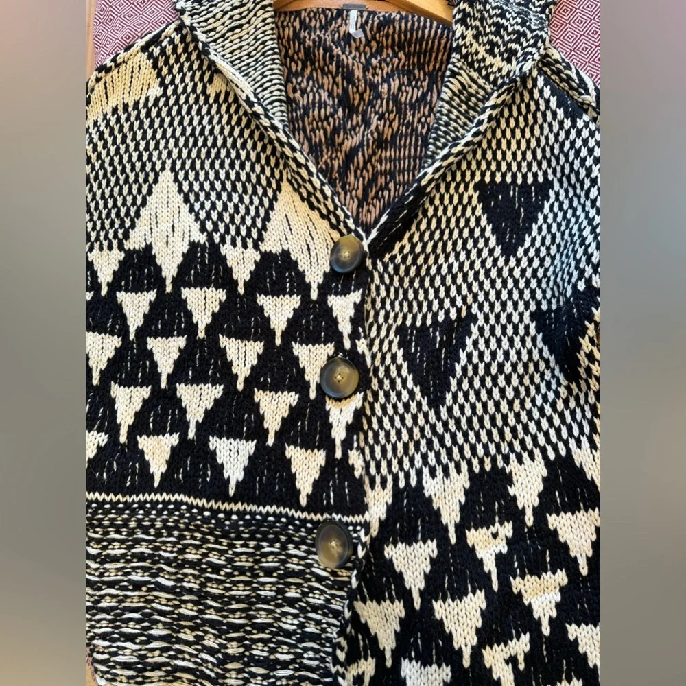 Free People Tate Black and Brown Patterned Cardigan XS - Picture 4 of 9